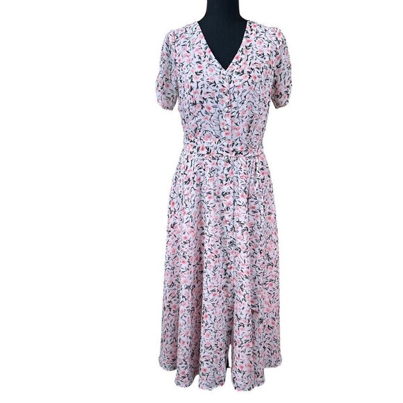 Talbots Dresses & Skirts - Talbots Pink Green Floral Cottagecore Short Sleeve Button-Up Dress Size 4